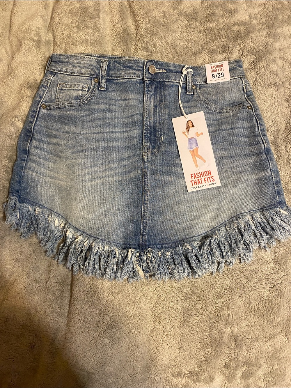 Celebrity Pink Light Wash Frayed Hem Denim Mini Skirt - Blue